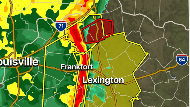 FOX Weather 3D Radar tracking tornado-warned storm along I-75 in Kentucky