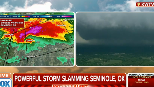 Multi vortex tornado headed through Seminole, OK