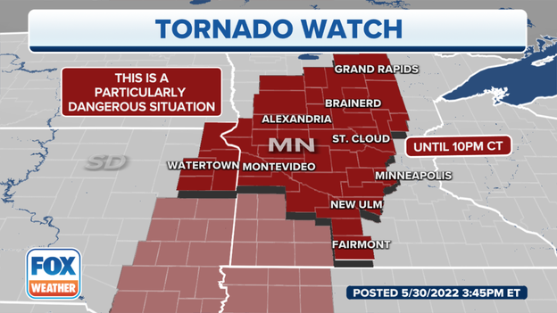 'Particularly dangerous situation': Tornado Watch issued for Minnesota, South Dakota