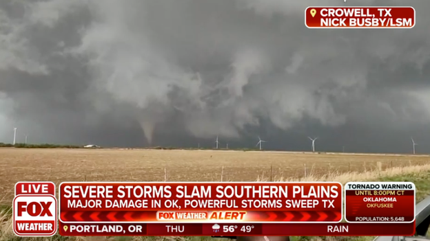Tornado seen in Crowell, Texas