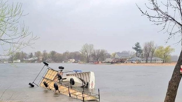 Winds blow over boat in Minnesota