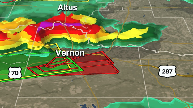 Large and dangerous tornado moving through northern Texas.