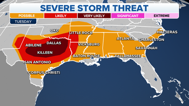 Severe storms possible over Texas tonight