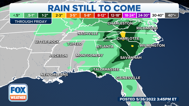 Heavy rainfall could lead to flooding in Southeast