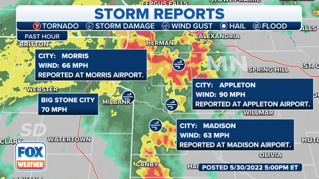 90 mph wind gust recorded in Appleton, Minn.