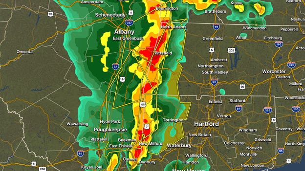 Line of severe storms enters New England