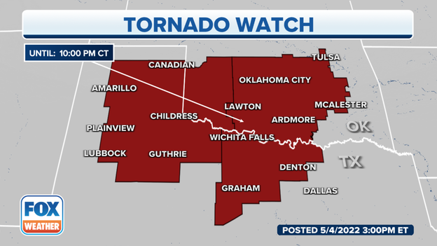 Tornado Watches issued for parts of Oklahoma and Texas