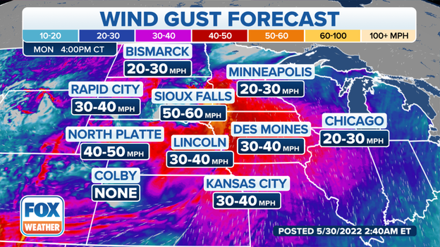 Damaging wind gusts possible across Northern Plains