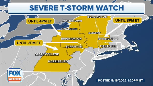 Severe Thunderstorm Watches issued for parts of 5 Northeast states