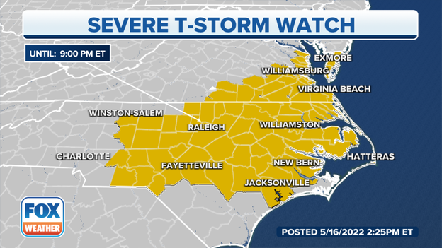 Severe Thunderstorm Watch for mid-Atlantic