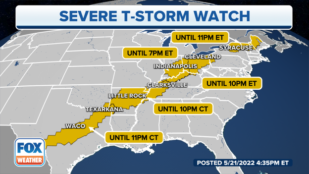Severe Thunderstorm Watches issued from Texas to the Northeast