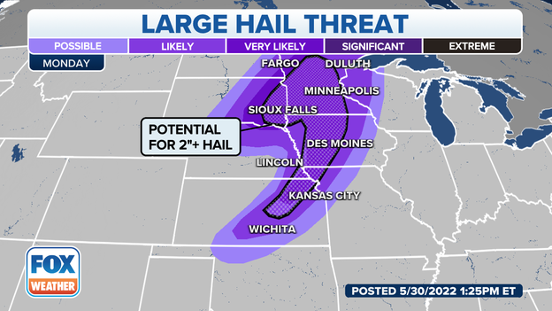 Widespread tennis-ball size hail likely in parts of Minnesota, South Dakota