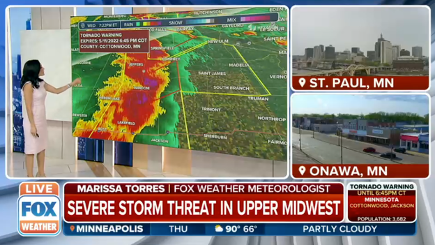 Tornado Warnings embedded within line of storms in Minnesota