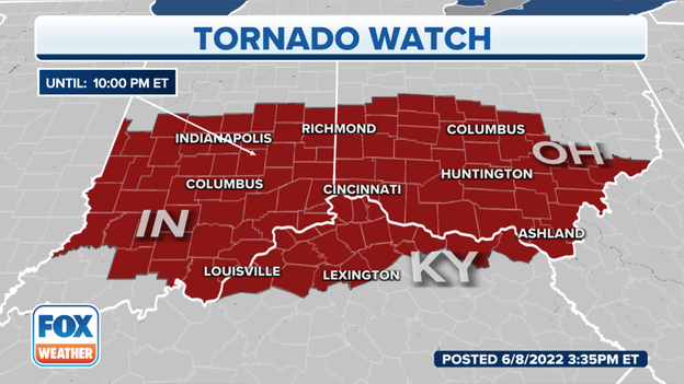 Tornado Watch issued for parts of Indiana, Ohio and Kentucky
