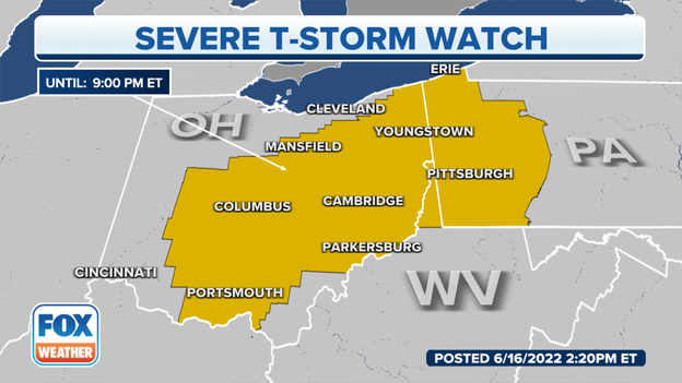 Ohio, Pennsylvania under Severe Thunderstorm Watch