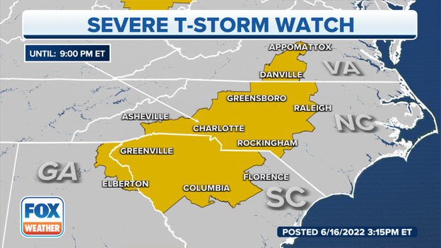 Parts of Georgia, SC, NC and VA under Severe Thunderstorm Watch
