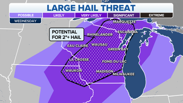 Green Bay, Madison could see hail up to 2 inches
