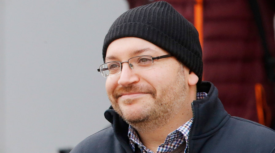 Freed Iranian prisoner Jason Rezaian speaks to the press