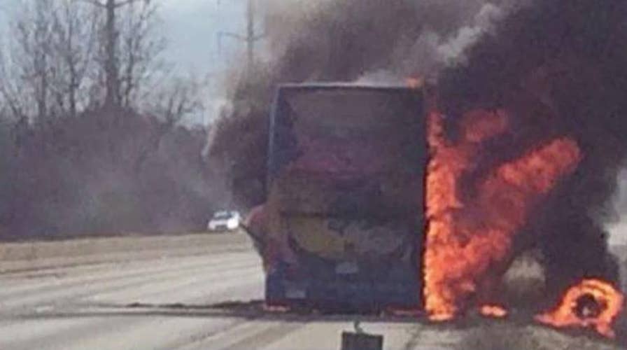 Video: Megabus explodes on highway after fire breaks out