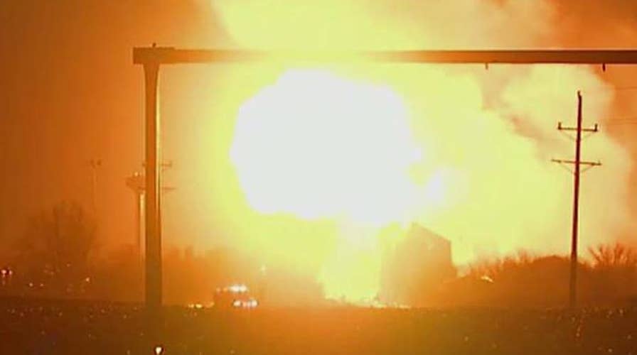 Fiery blast after train hits propane truck