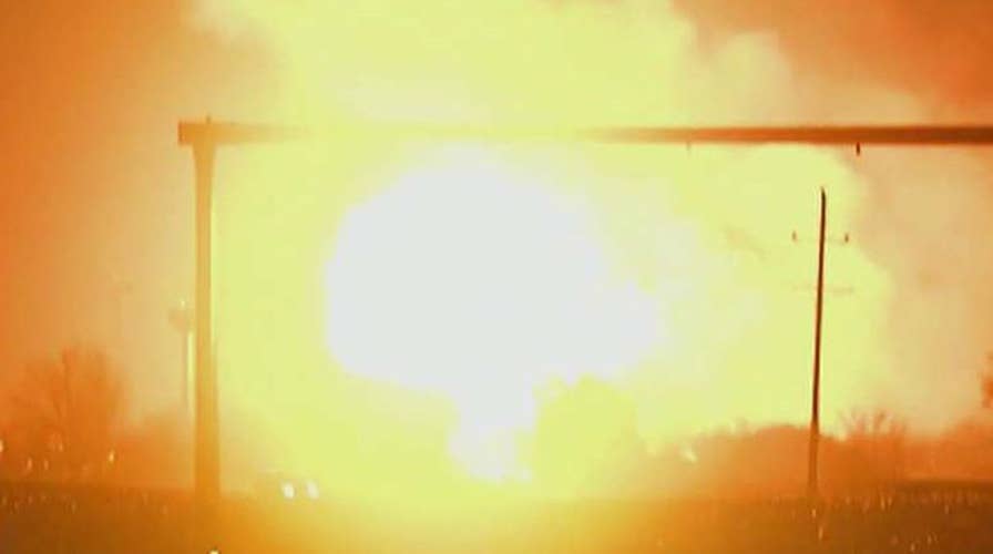 Massive explosion as train collides with propane truck