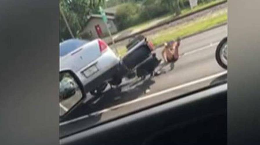 Navy vet nearly run over as car slams into motorcycle