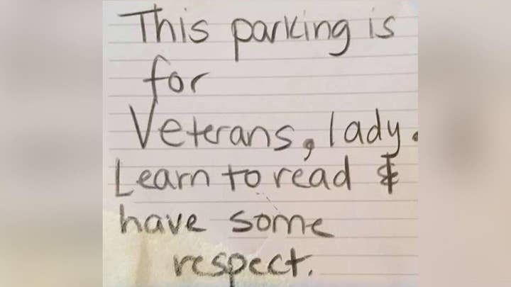 Veteran fires back to rude note left on car