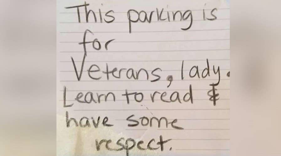Veteran fires back to rude note left on car