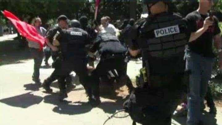 Protesters attack neo-Nazi rally members in California