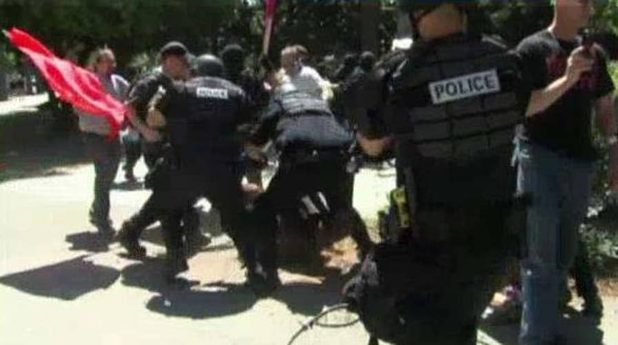 Protesters attack neo-Nazi rally members in California