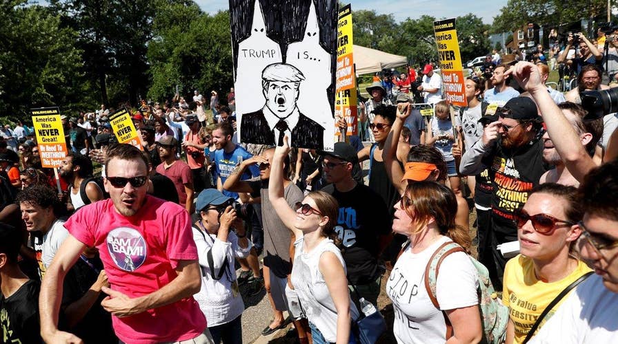 Pro-Trump, anti-Trump groups protest near RNC