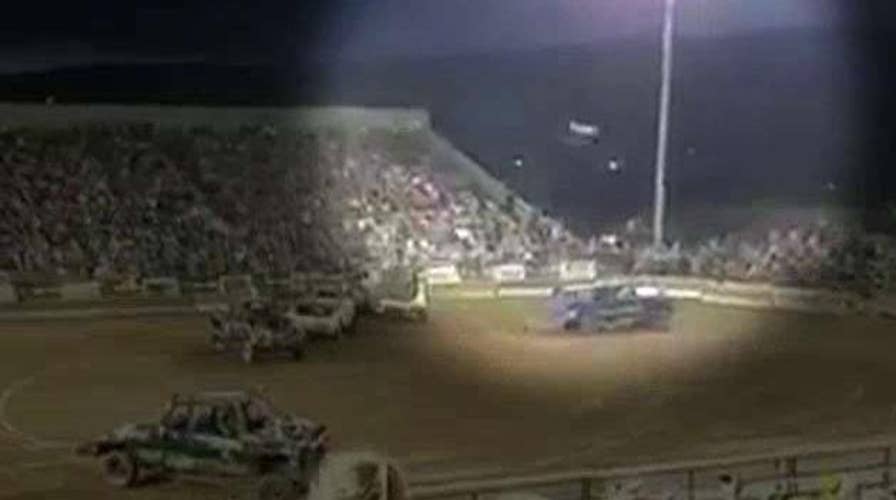 Flying car part injures spectators at demolition derby