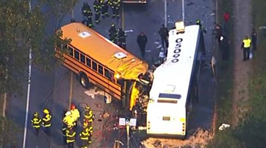 School bus collides with commuter bus in head-on crash