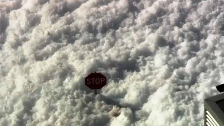 Police respond to huge foam blob in Santa Clara, California