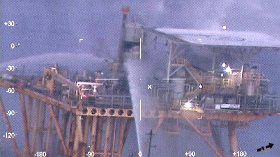 Four rescued in Gulf of Mexico after oil rig catches fire