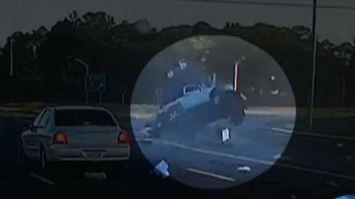 Jeep crash on busy highway