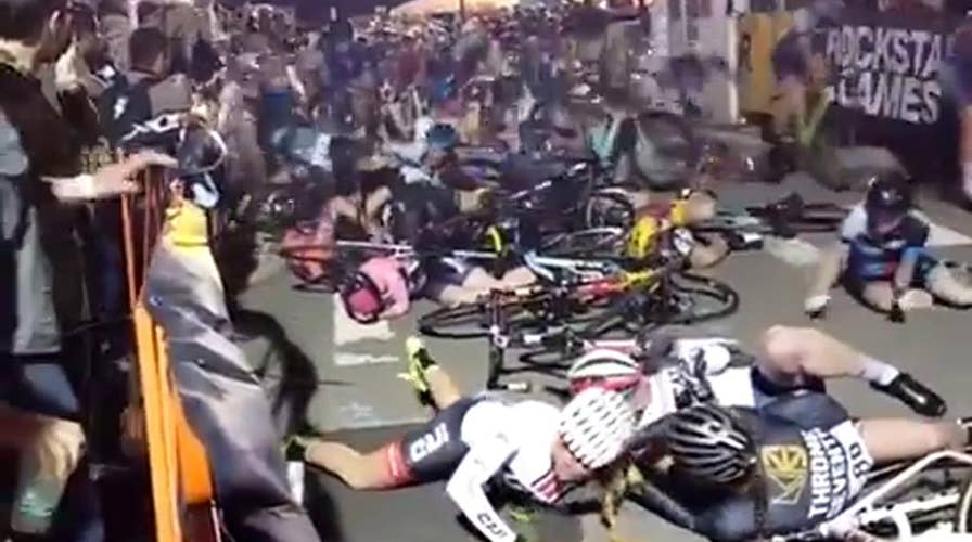 Massive pile-up caused by chain reaction crash in bike race