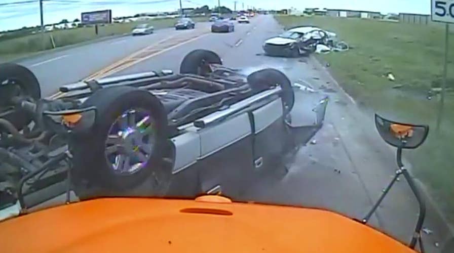 Scary head-on crash in front of school bus caught on camera