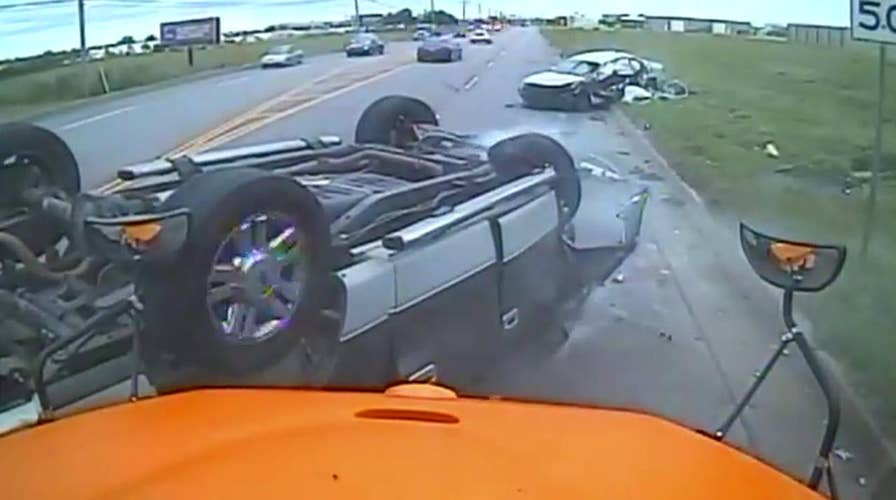 Scary head-on crash in front of school bus caught on camera