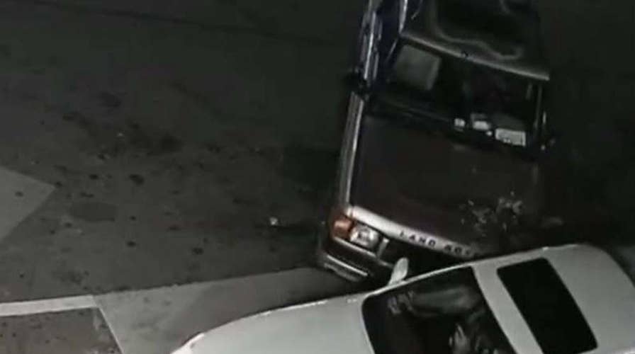 Driver's gas station ramming spree caught on camera