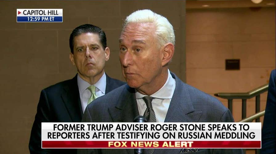 Roger Stone speaks after testifying on Russian meddling