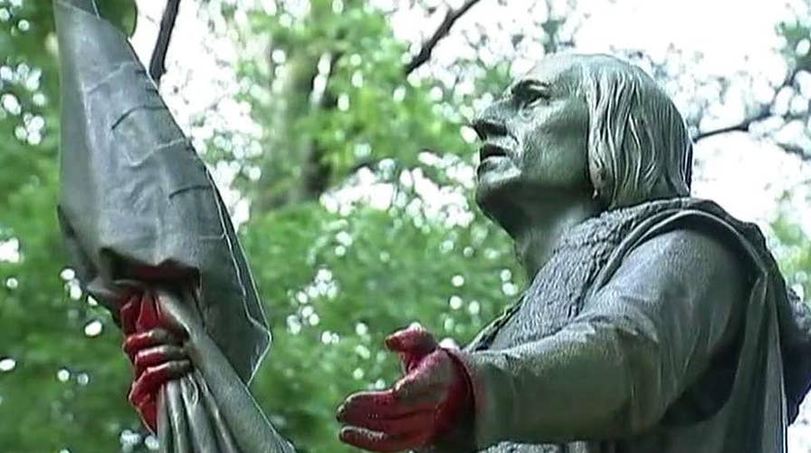 Memorials vandalized by Columbus Day protesters