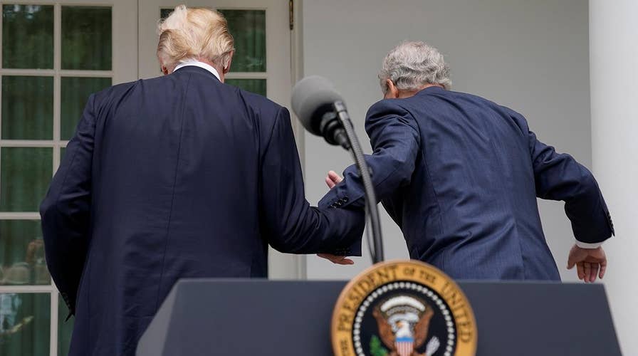 Trump helps McConnell up stairs following press conference