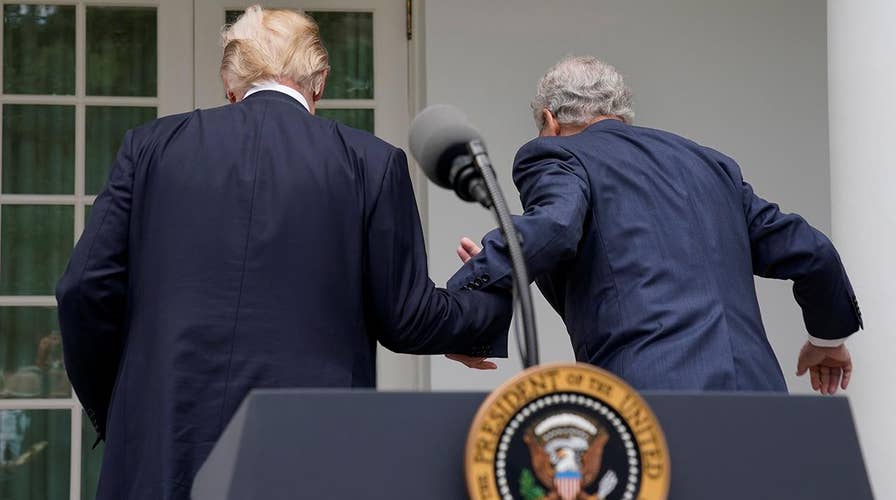 Trump helps McConnell up stairs following press conference