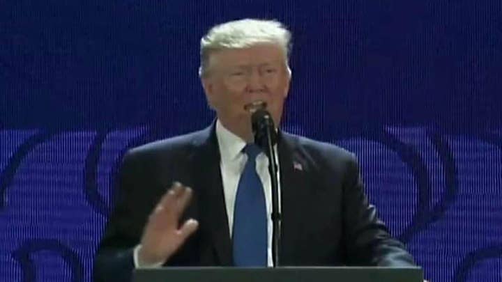 President Trump gives fiery speech in Vietnam