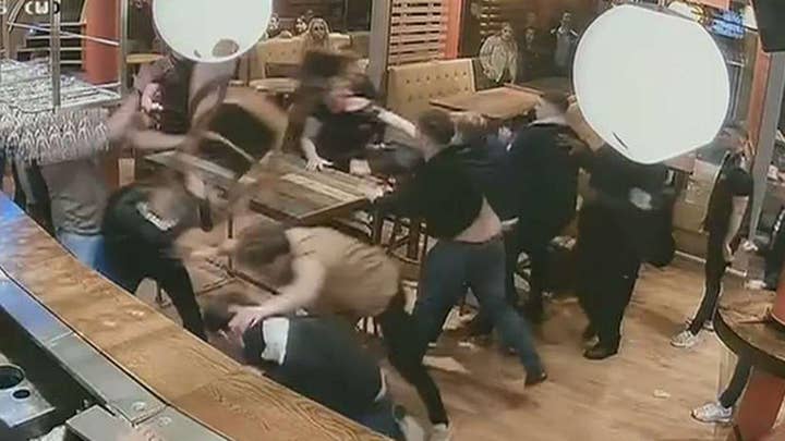 Bar brawl caught on camera in Leeds, England