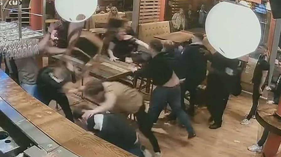 Bar brawl caught on camera in Leeds, England