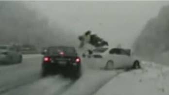 Utah trooper knocked into the air by out-of-control car