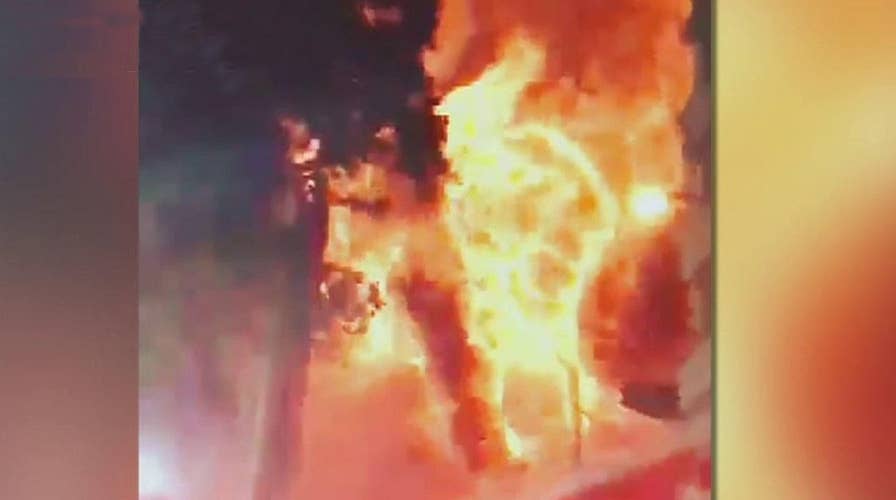 Abandoned building in Sao Paulo engulfed in flames