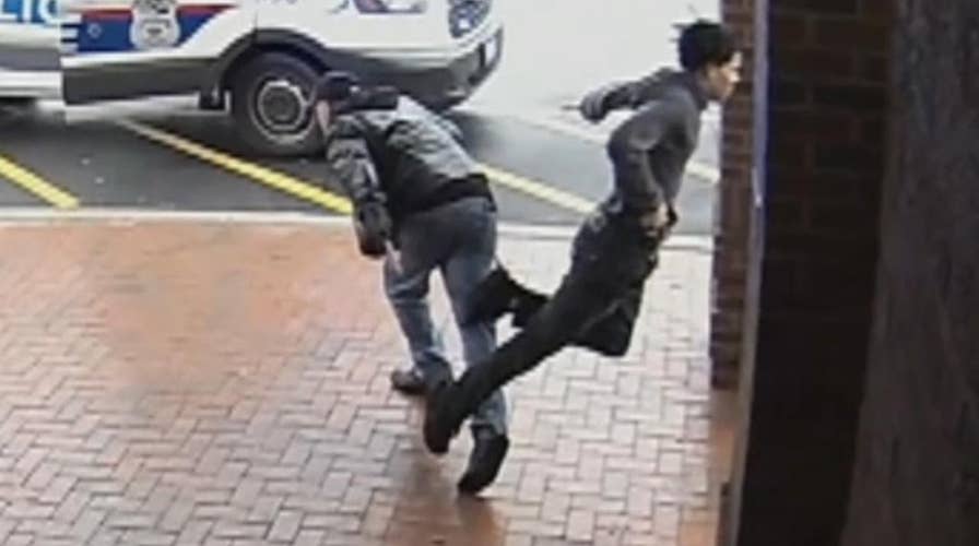 Brave bystander trips armed suspect fleeing police in Ohio
